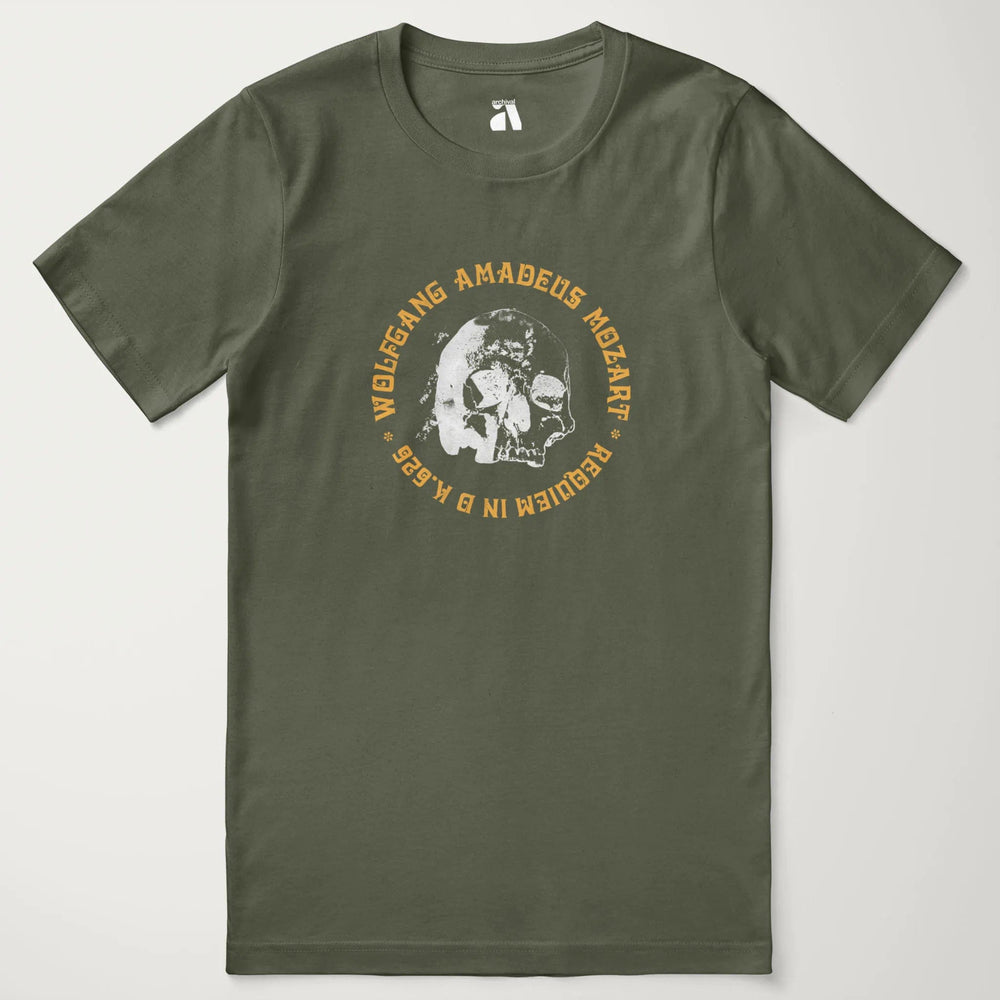mozart: requiem classic tee in military green, laid flat