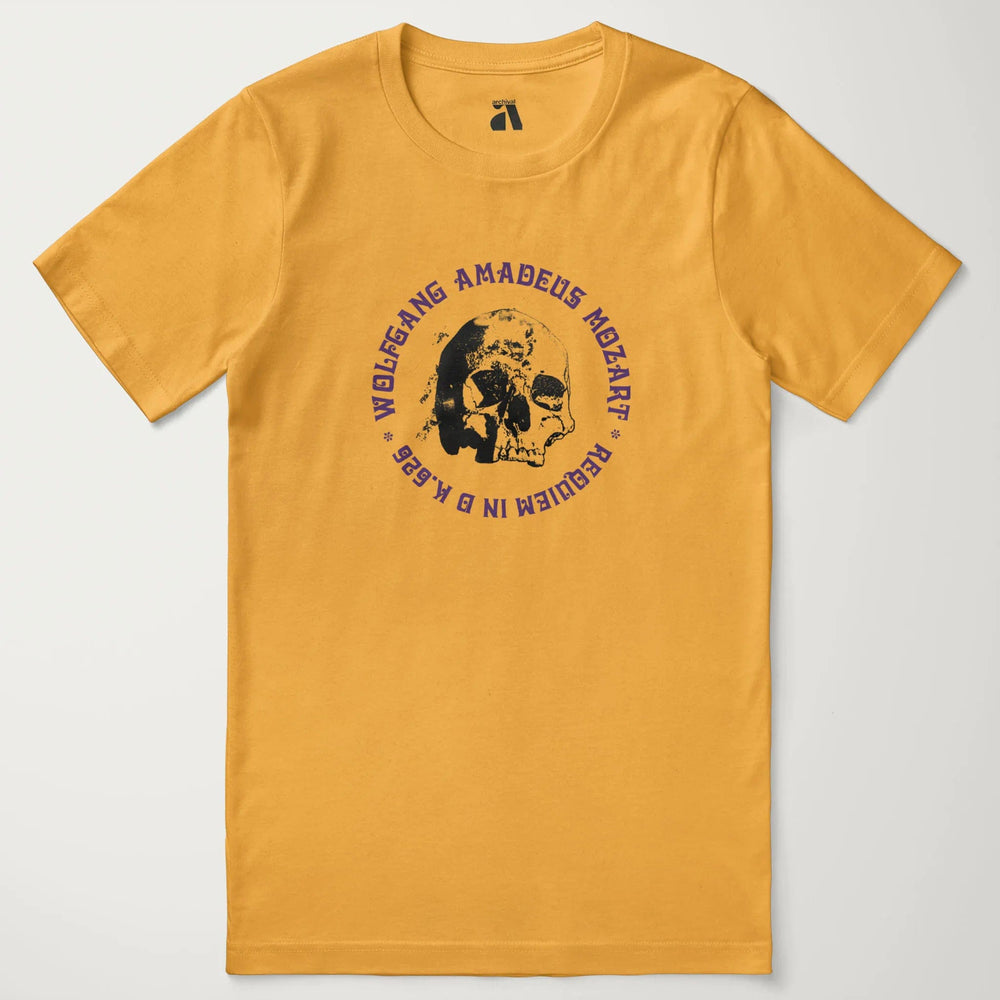 mozart: requiem classic tee in mustard, laid flat