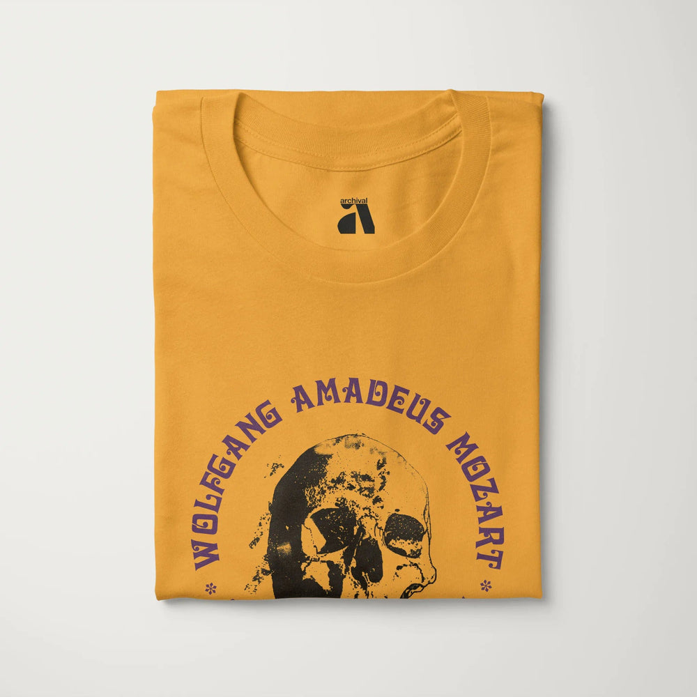 mozart: requiem classic tee in mustard, folded