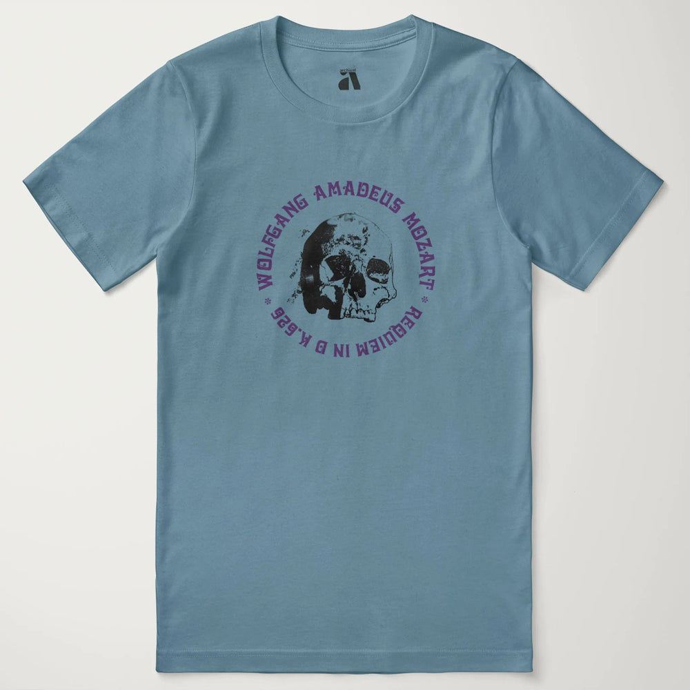 mozart: requiem classic tee in steel blue, laid flat
