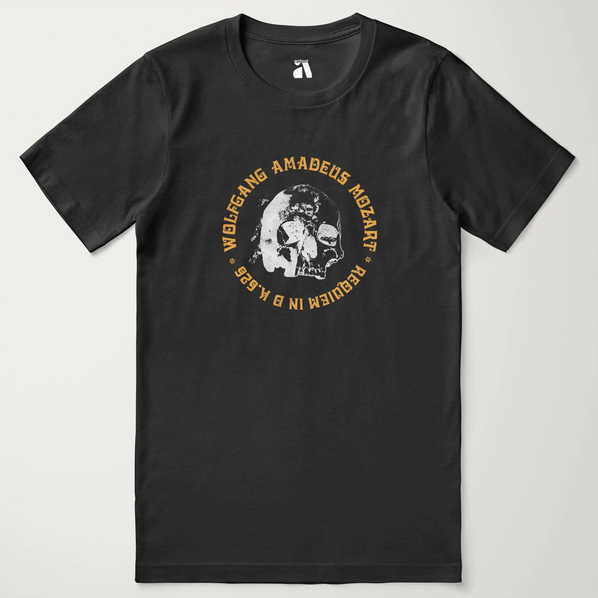 mozart: requiem classic tee in vintage black, laid flat