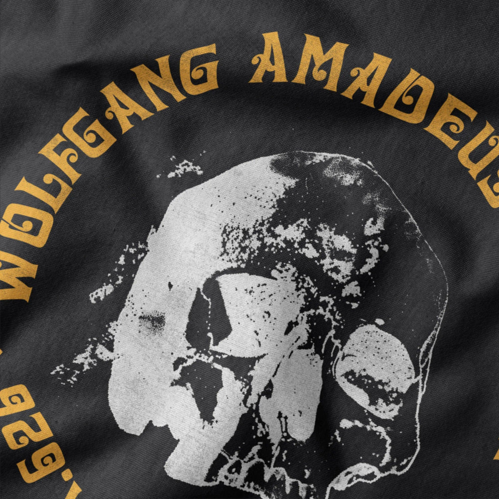 mozart: requiem classic tee in vintage black, close-up of the print