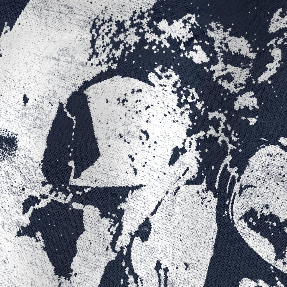 mozart: requiem classic crewneck in classic navy, close-up of the print