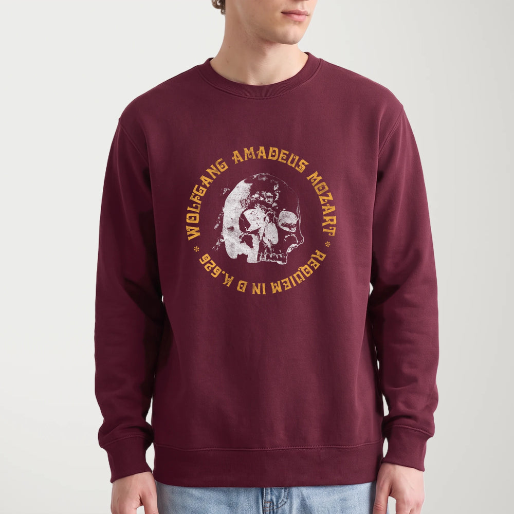 mozart: requiem classic crewneck in maroon, worn