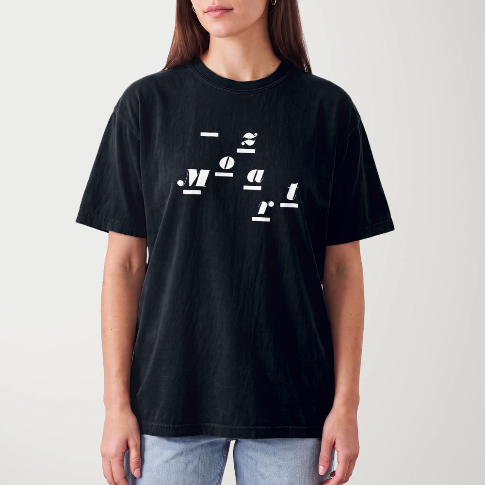 mozart: wordmark vintage heavyweight tee in black, worn