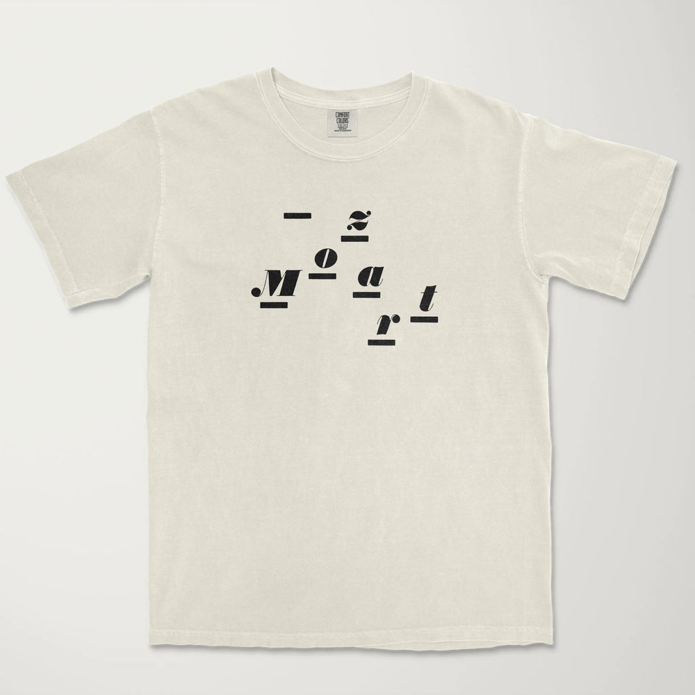 mozart: wordmark vintage heavyweight tee in ivory, laid flat