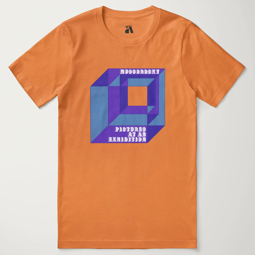 mussorgsky: pictures at an exhibition classic tee in burnt orange, laid flat