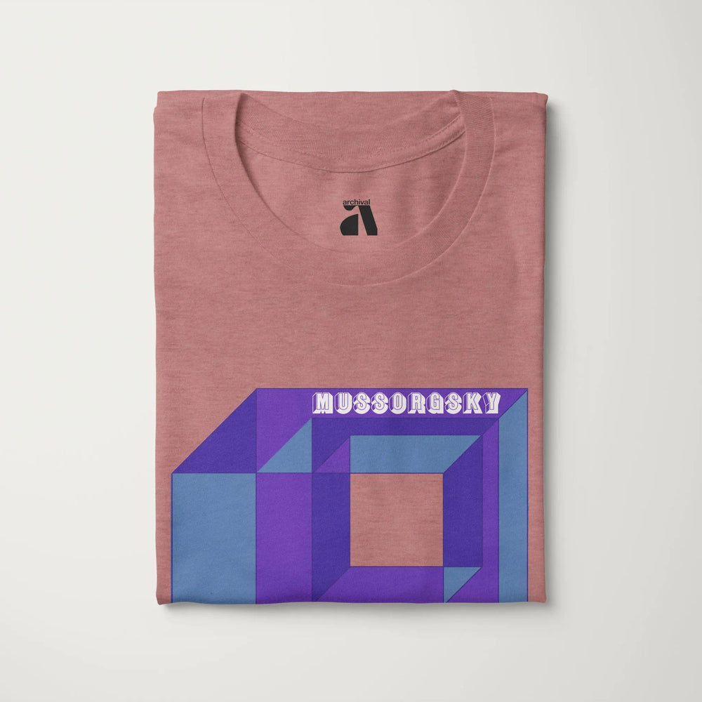 mussorgsky: pictures at an exhibition classic tee in heather mauve, folded