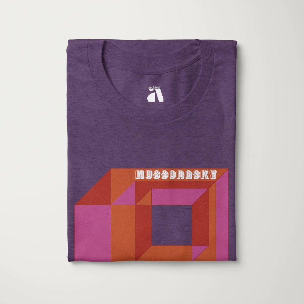 mussorgsky: pictures at an exhibition classic tee in heather team purple, folded
