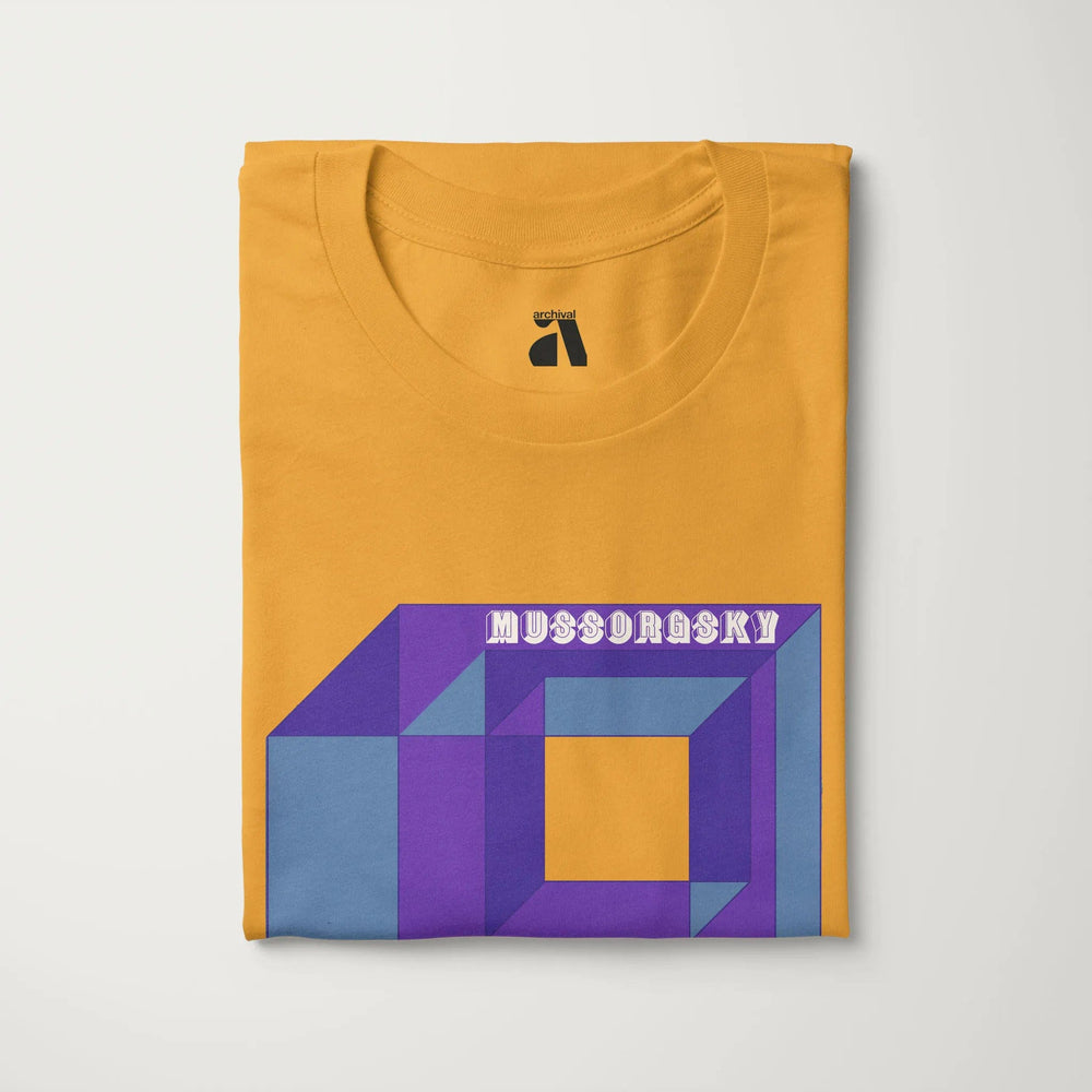 mussorgsky: pictures at an exhibition classic tee in mustard, folded