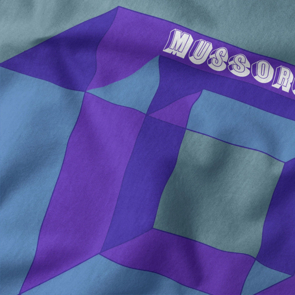 mussorgsky: pictures at an exhibition classic tee in steel blue, close-up of the print