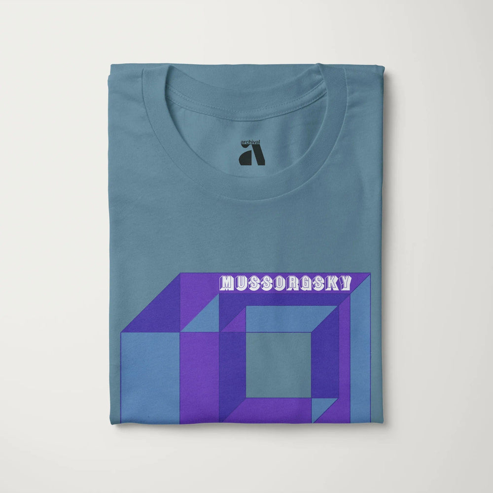 mussorgsky: pictures at an exhibition classic tee in steel blue, folded