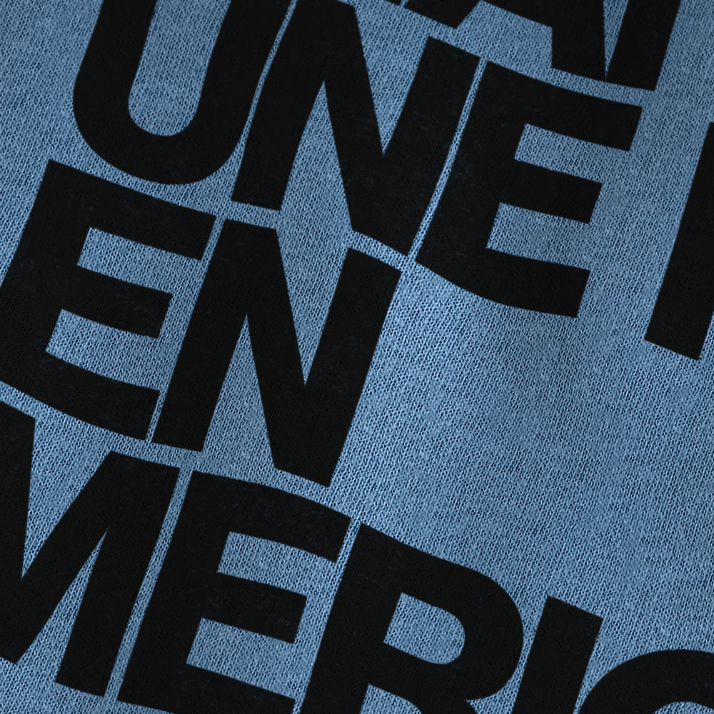 once upon a time in america: français vintage heavyweight tee in blue jean, close-up of the print