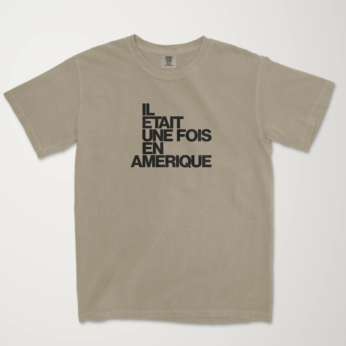 once upon a time in america: français vintage heavyweight tee in khaki, laid flat