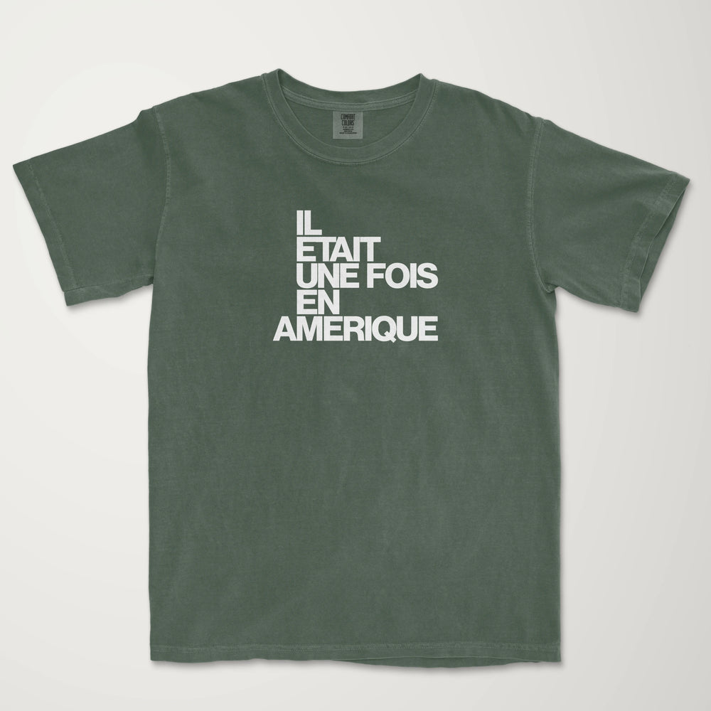 once upon a time in america: français vintage heavyweight tee in moss, laid flat