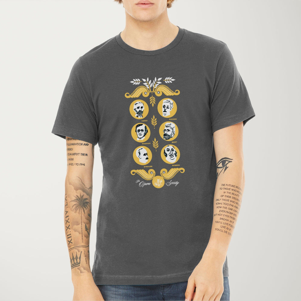 the opera society classic tee in asphalt, worn