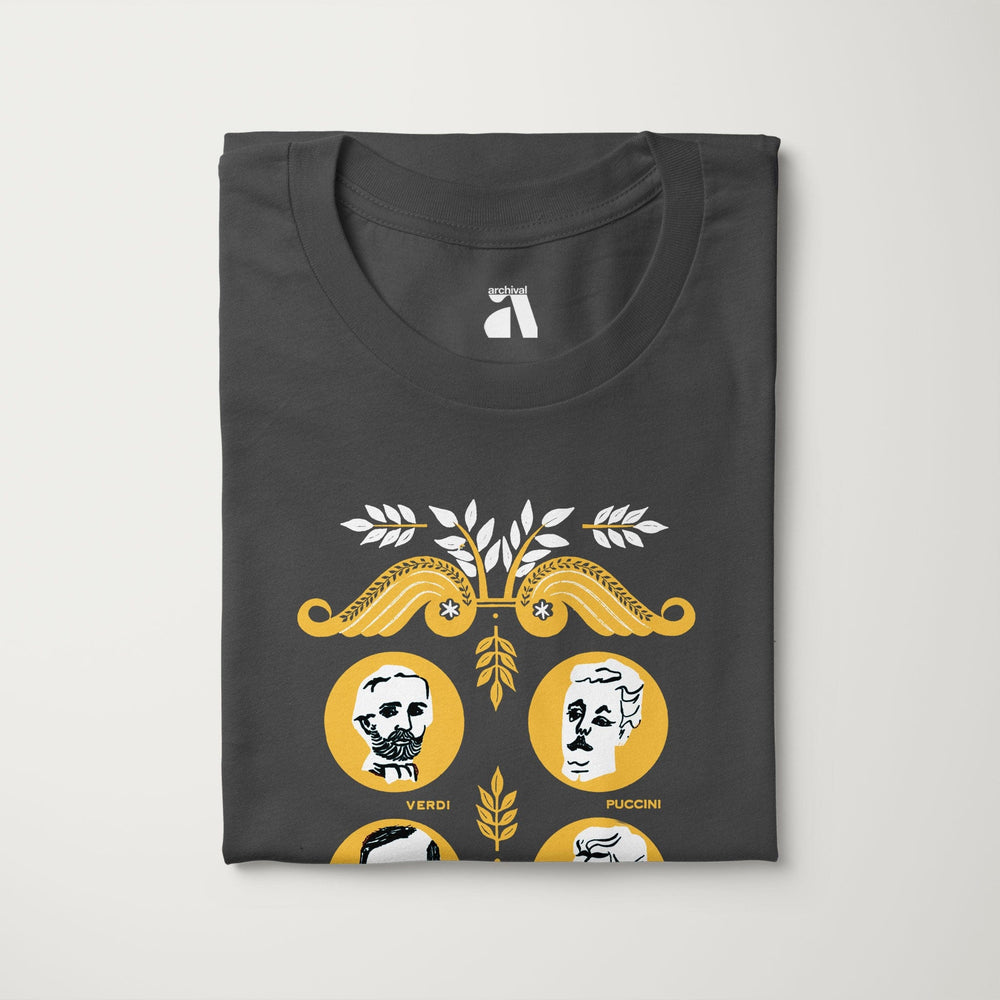 the opera society classic tee in asphalt, folded