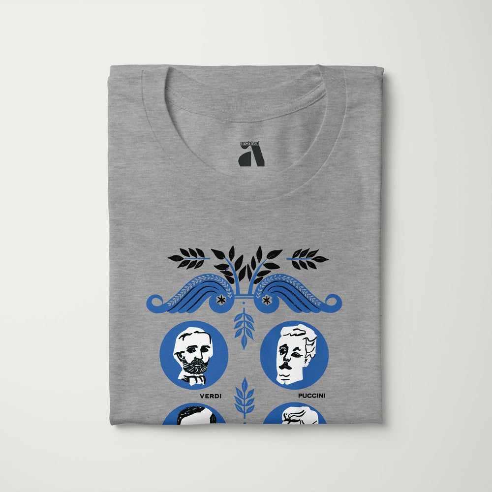 the opera society classic tee in athletic heather, folded