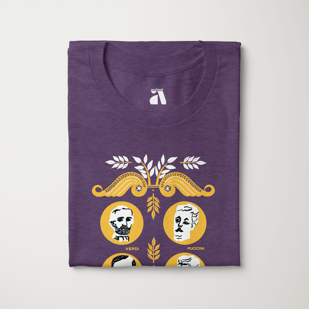 the opera society classic tee in heather team purple, folded