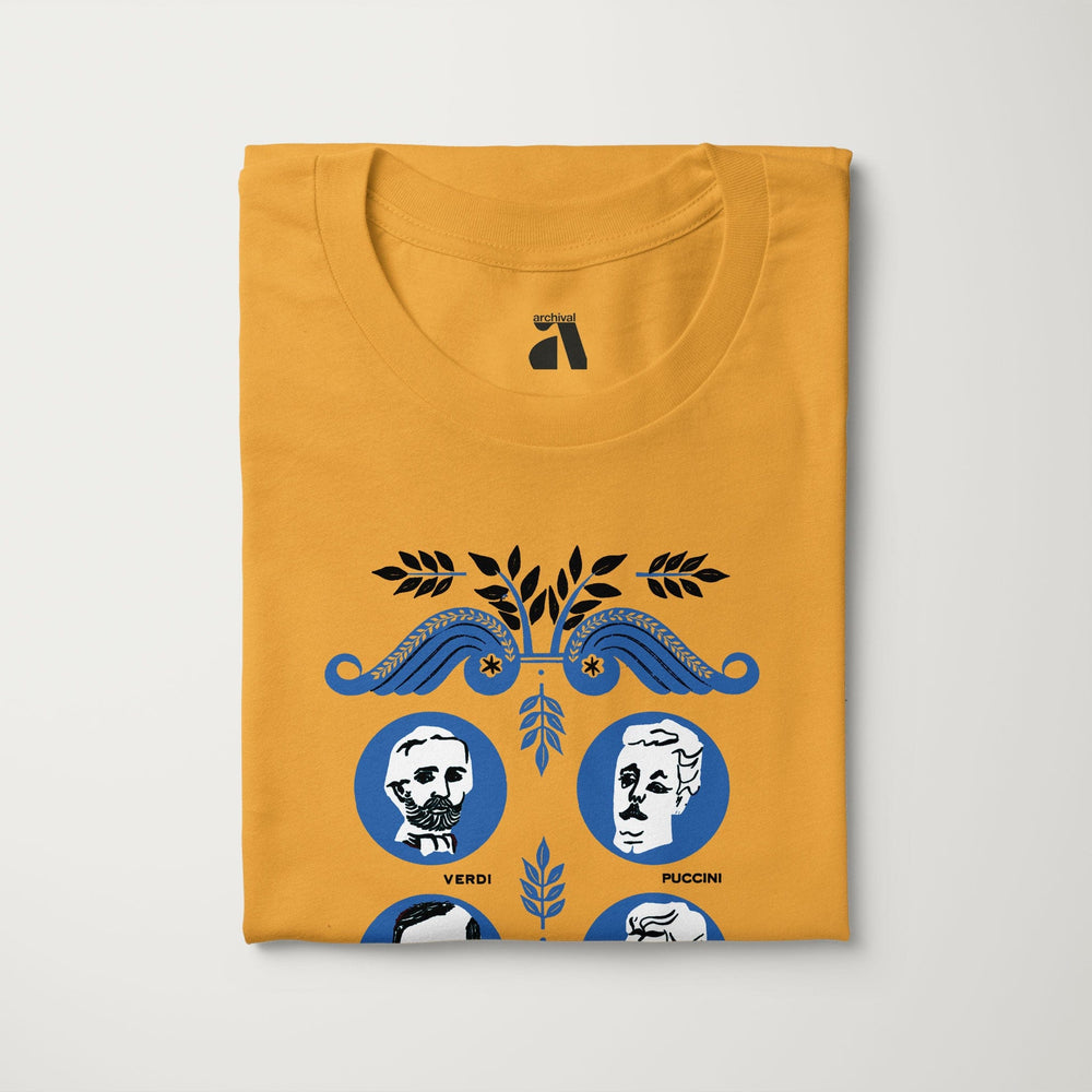 the opera society classic tee in mustard, folded