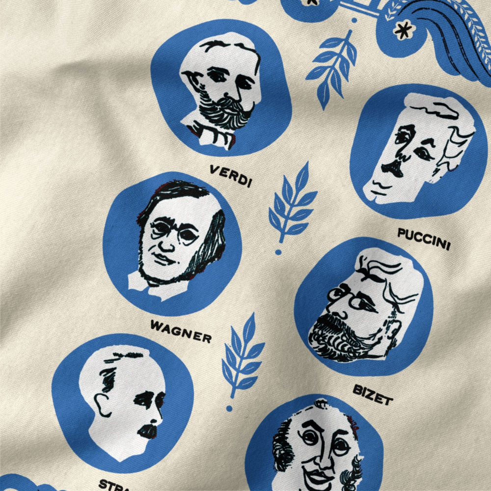 the opera society classic tee in natural, close-up of the print