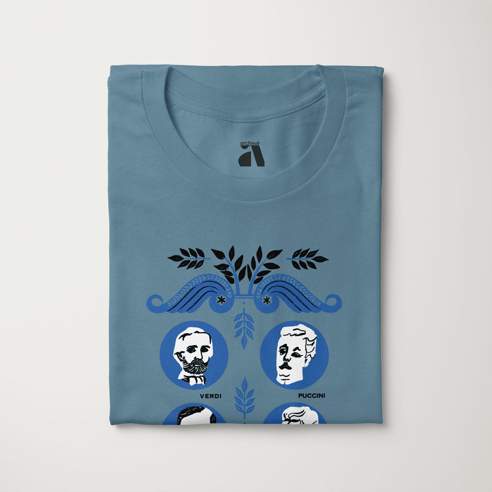 the opera society classic tee in steel blue, folded