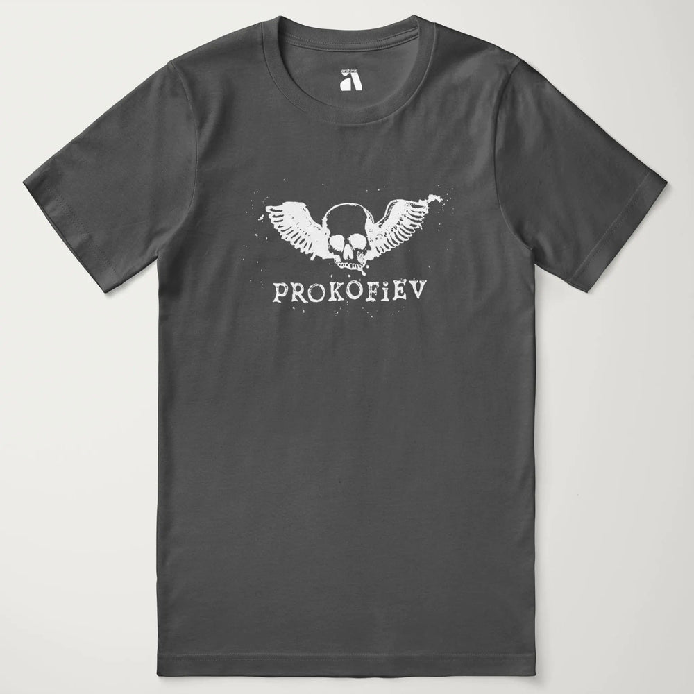 prokofiev: skull classic tee in asphalt, laid flat
