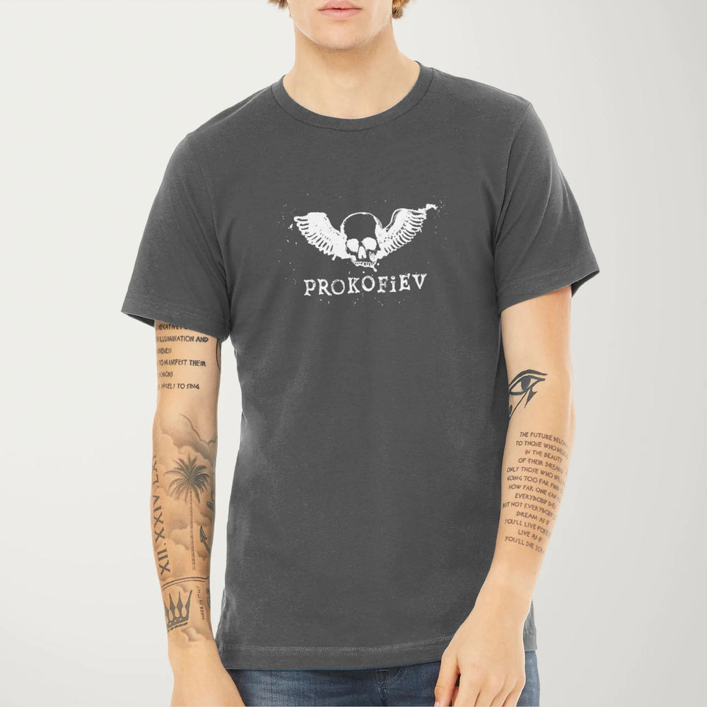 prokofiev: skull classic tee in asphalt, worn