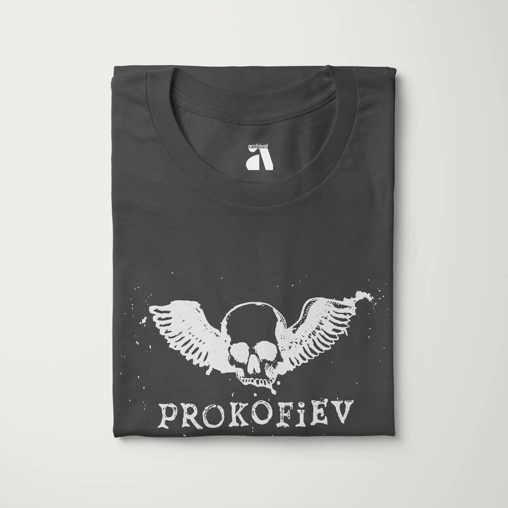 prokofiev: skull classic tee in asphalt, folded