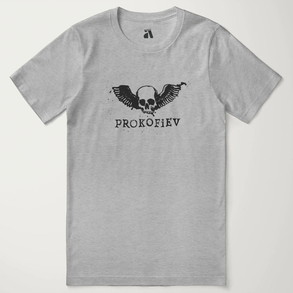 prokofiev: skull classic tee in athletic heather, laid flat