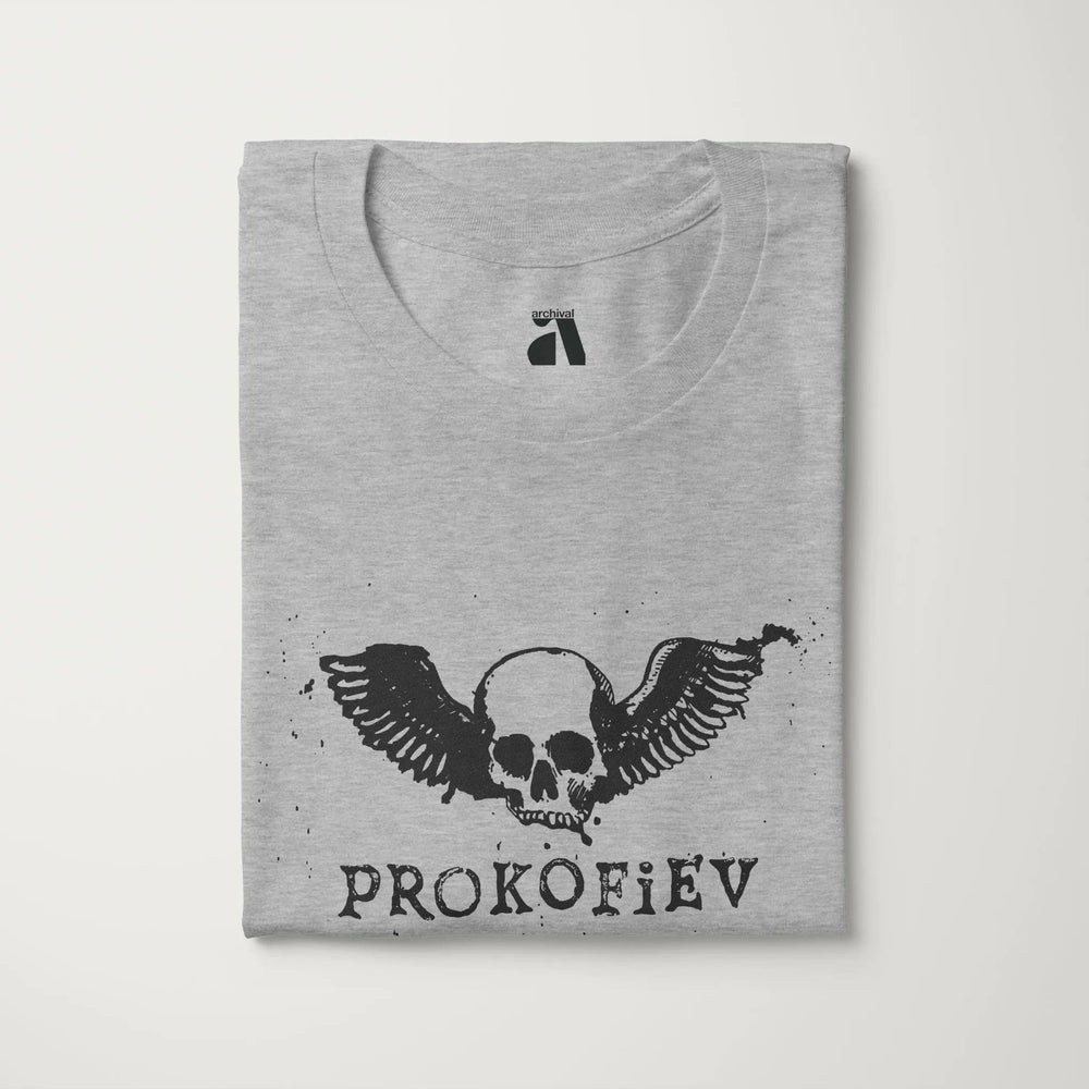 prokofiev: skull classic tee in athletic heather, folded