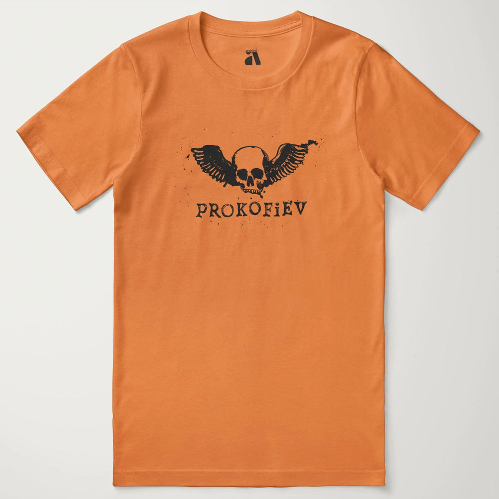 prokofiev: skull classic tee in burnt orange, laid flat