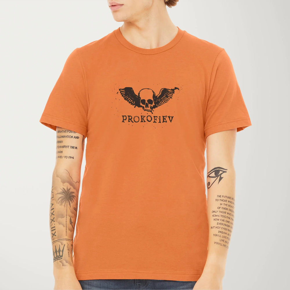 prokofiev: skull classic tee in burnt orange, worn