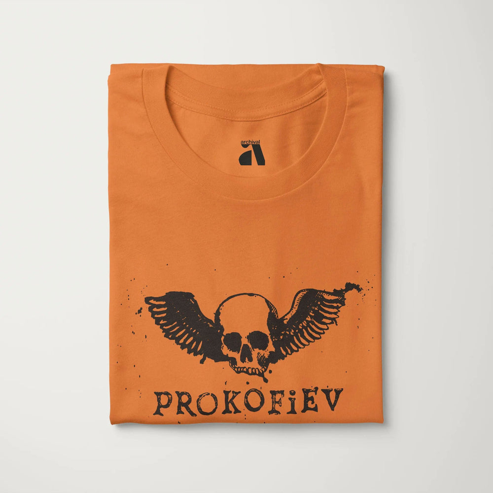 prokofiev: skull classic tee in burnt orange, folded