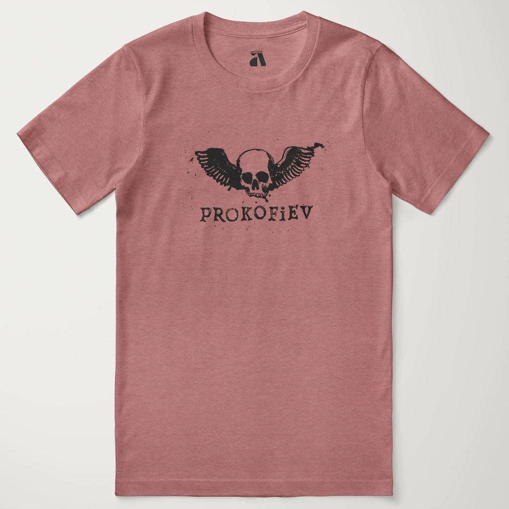 prokofiev: skull classic tee in heather mauve, laid flat