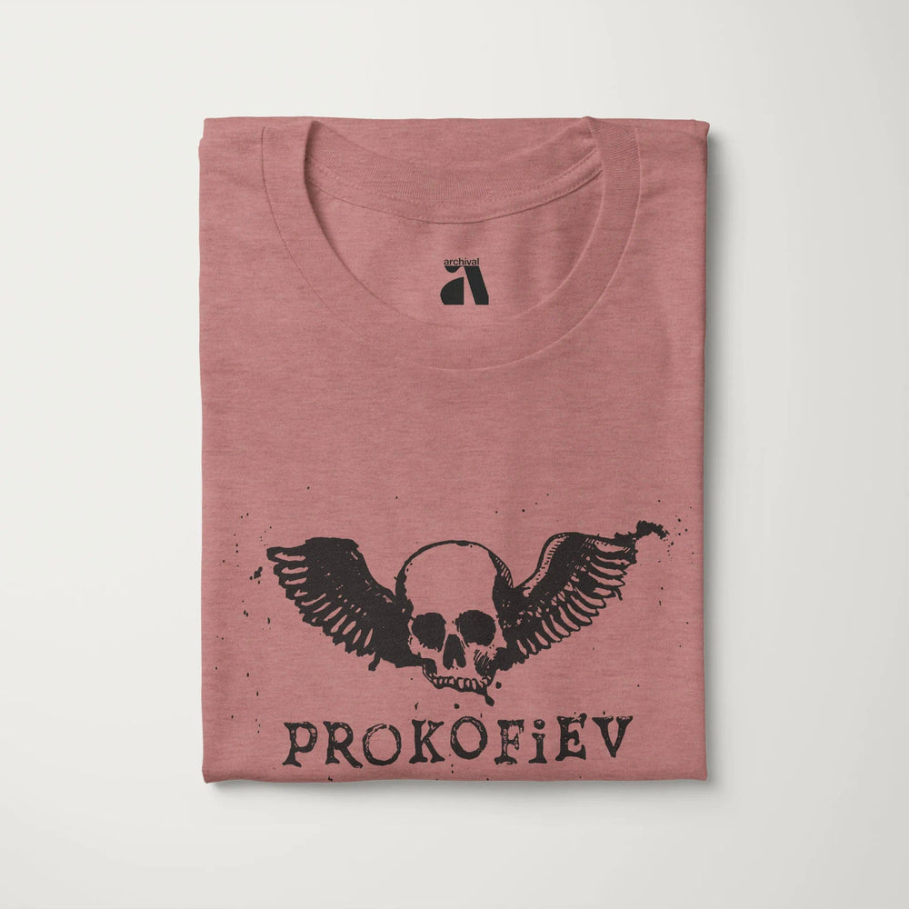 prokofiev: skull classic tee in heather mauve, folded