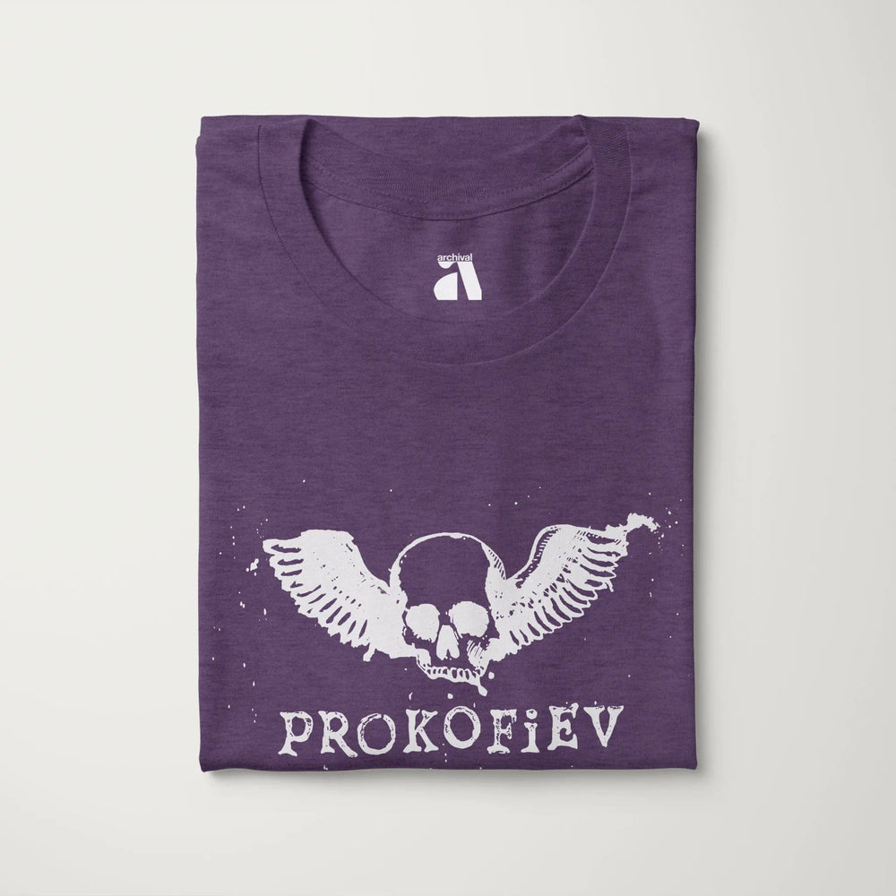 prokofiev: skull classic tee in heather team purple, folded