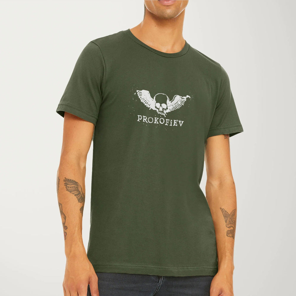 prokofiev: skull classic tee in military green, worn
