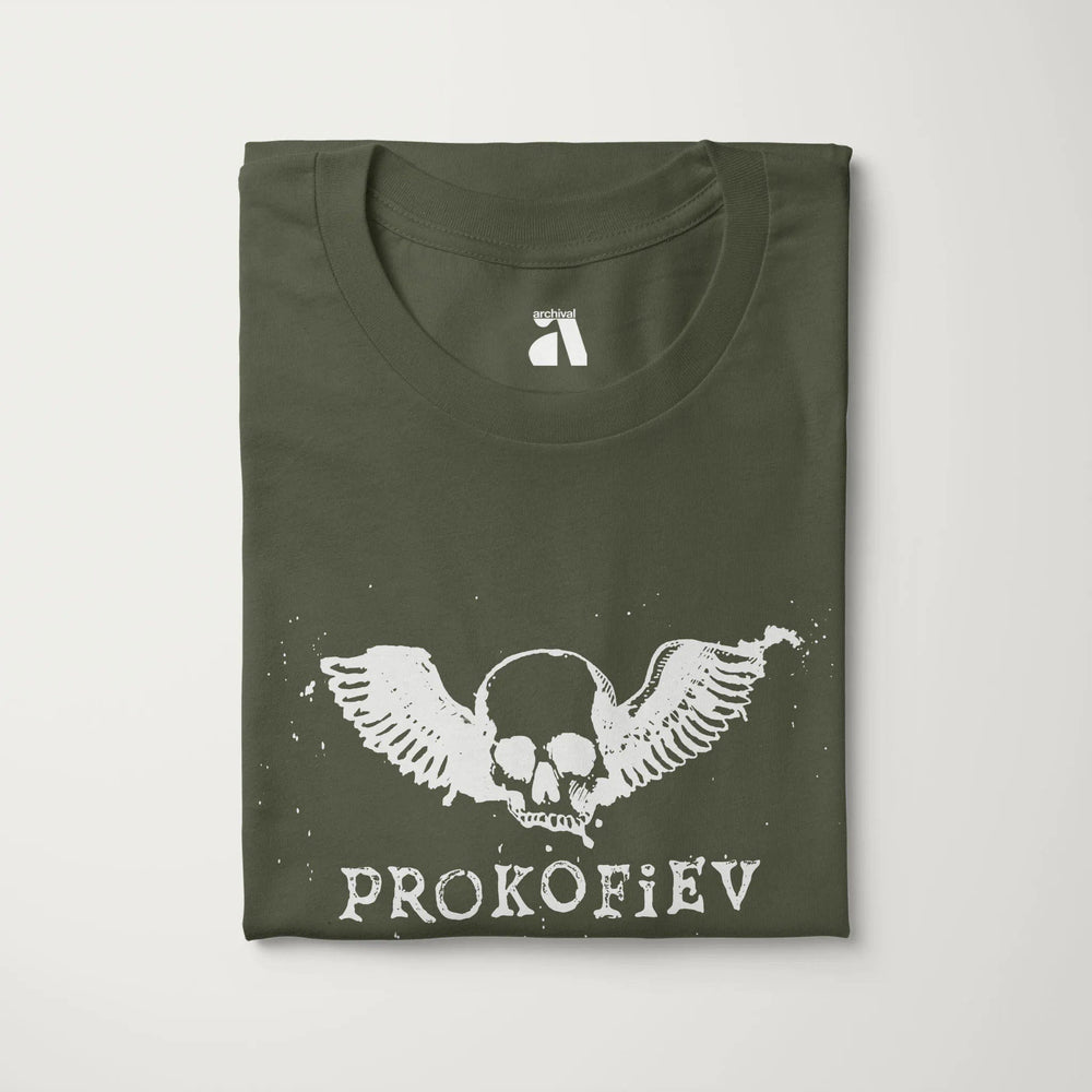 prokofiev: skull classic tee in military green, folded