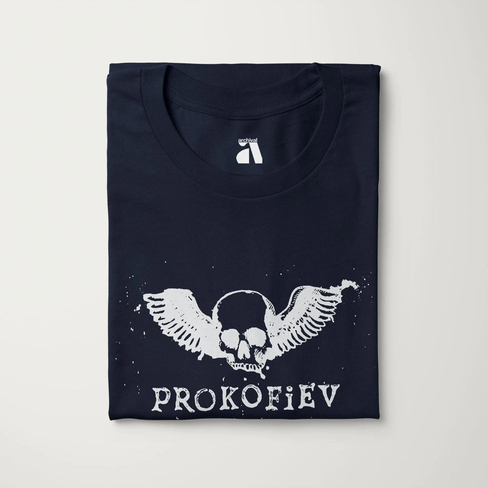prokofiev: skull classic tee in navy, folded