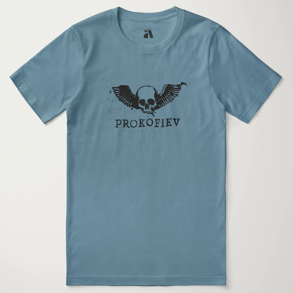 prokofiev: skull classic tee in steel blue, laid flat