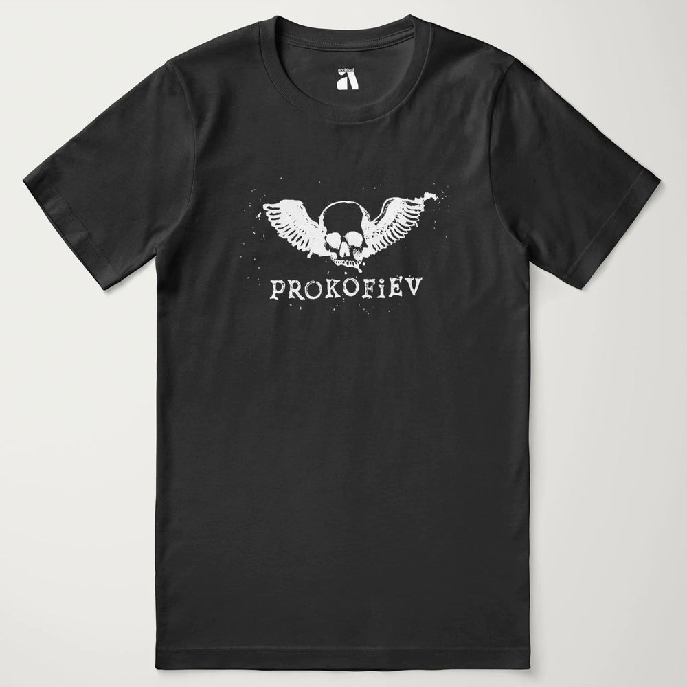 prokofiev: skull classic tee in vintage black, laid flat