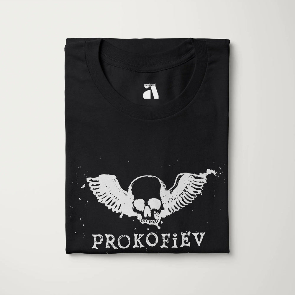 prokofiev: skull classic tee in vintage black, folded