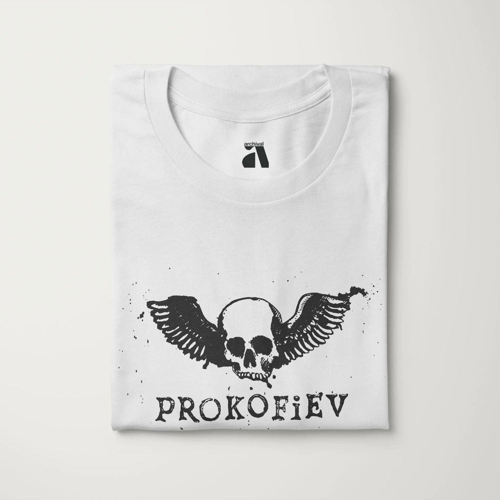 prokofiev: skull classic tee in vintage white, folded