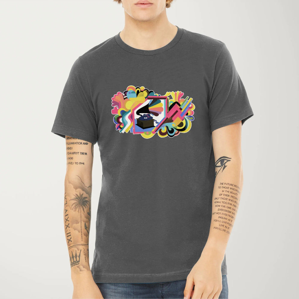 psychedelic phonograph classic tee in asphalt, worn