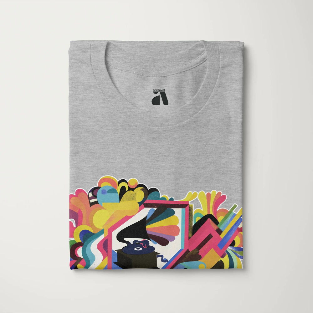 psychedelic phonograph classic tee in athletic heather, folded