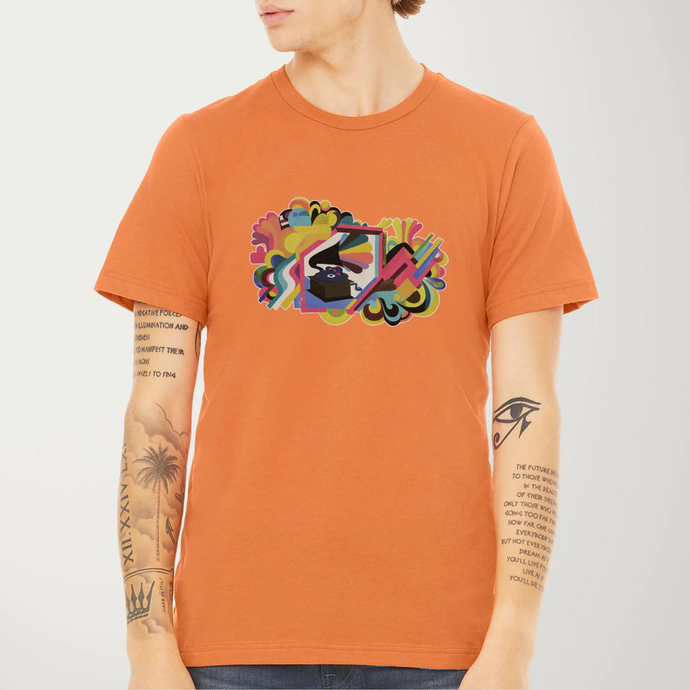 psychedelic phonograph classic tee in burnt orange, worn