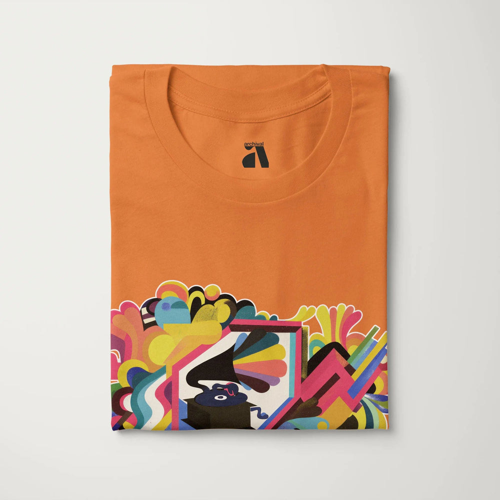 psychedelic phonograph classic tee in burnt orange, folded