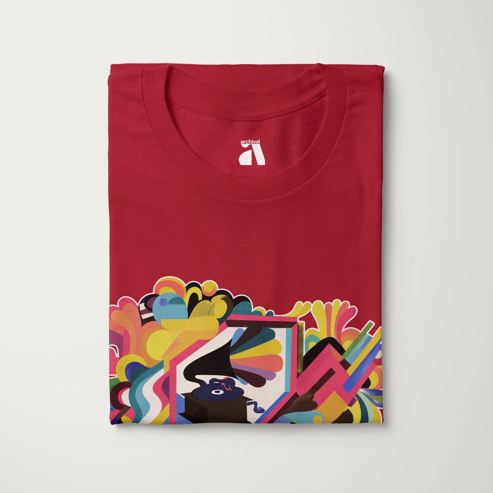 psychedelic phonograph classic tee in canvas red, folded