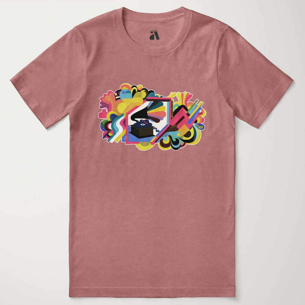 psychedelic phonograph classic tee in heather mauve, laid flat